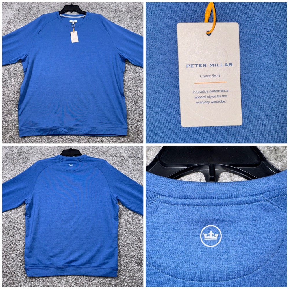 Peter Millar Cradle Performance Crewneck Mens Stretch Sport Blue XXL NEW